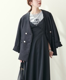 natural couture | 金釦ツィードWブレストジャケット(ノーカラージャケット)