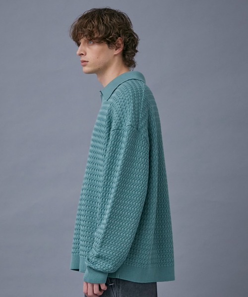 PUBLIC TOKYO（パブリックトウキョウ）の「ウエーブスキッパーニットポロ（ニット/セーター・メンズ・ブラック/ミント・FREE）」の4枚目の写真