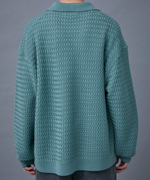 PUBLIC TOKYO（パブリックトウキョウ）の「ウエーブスキッパーニットポロ（ニット/セーター・メンズ・ブラック/ミント・FREE）」の11枚目の写真