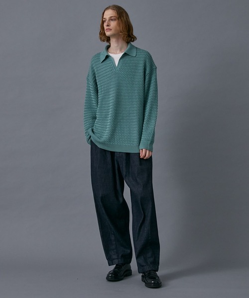 PUBLIC TOKYO（パブリックトウキョウ）の「ウエーブスキッパーニットポロ（ニット/セーター・メンズ・ブラック/ミント・FREE）」の13枚目の写真