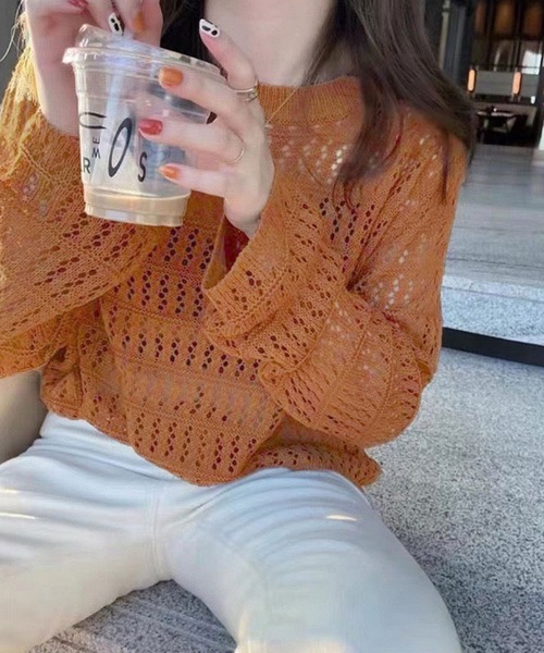 NinaetLina(ニナエリナ)の「シアーショート丈ニット(Tシャツ/カットソー・レディース・ライトベージュ/カーキ/ブラウン/ブラック/ホワイト・FREE)」の11枚目の写真