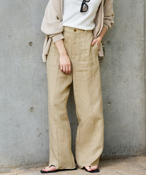 新品　SLOBE IENA スローブイエナ リネンストレートパンツ カーキ 36 新品 SLOBE IENA スローブイエナ リネンストレートパンツ カーキ