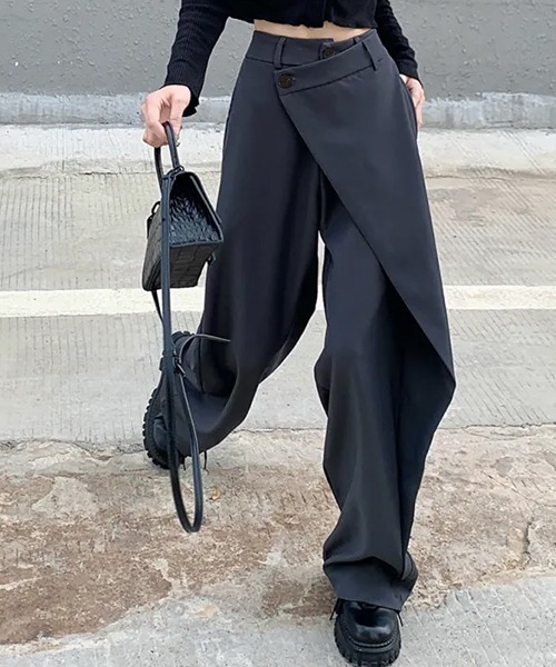 【極美品】Y's ワイズ ベルテッド スラックス ブラック lng-25759_001.jpg