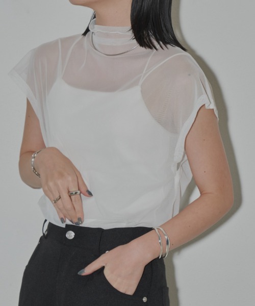 Aunt Marie's(アントマリーズ)の「ハイネックシアーフレンチスリーブトップス(Tシャツ/カットソー・レディース・グリーン/ホワイト/ブルー/その他/ブラック・FREE)」の3枚目の写真