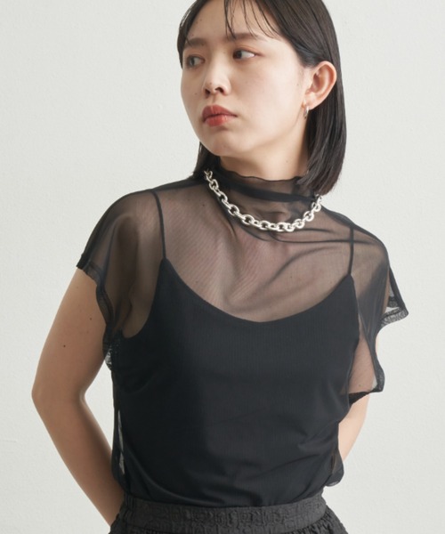 Aunt Marie's(アントマリーズ)の「ハイネックシアーフレンチスリーブトップス(Tシャツ/カットソー・レディース・グリーン/ホワイト/ブルー/その他/ブラック・FREE)」の7枚目の写真