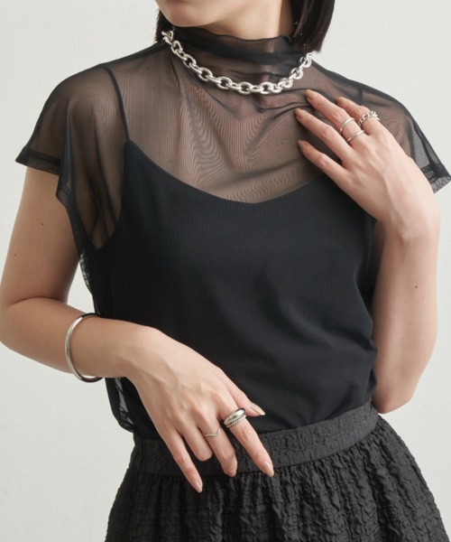 Aunt Marie's(アントマリーズ)の「ハイネックシアーフレンチスリーブトップス(Tシャツ/カットソー・レディース・グリーン/ホワイト/ブルー/その他/ブラック・FREE)」の8枚目の写真