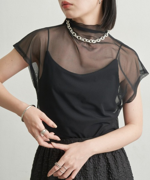 Aunt Marie's(アントマリーズ)の「ハイネックシアーフレンチスリーブトップス(Tシャツ/カットソー・レディース・グリーン/ホワイト/ブルー/その他/ブラック・FREE)」の6枚目の写真