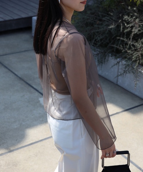 COMMRE（コムル）の「【前後2WAY】リボンチュールカーデ（シャツ/ブラウス・レディース・ミント/オレンジ/チャコールグレー・FREE）」の7枚目の写真