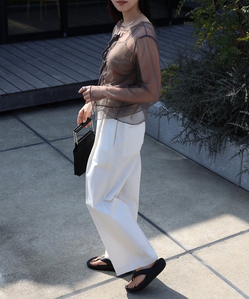 COMMRE（コムル）の「【前後2WAY】リボンチュールカーデ（シャツ/ブラウス・レディース・ミント/オレンジ/チャコールグレー・FREE）」の11枚目の写真