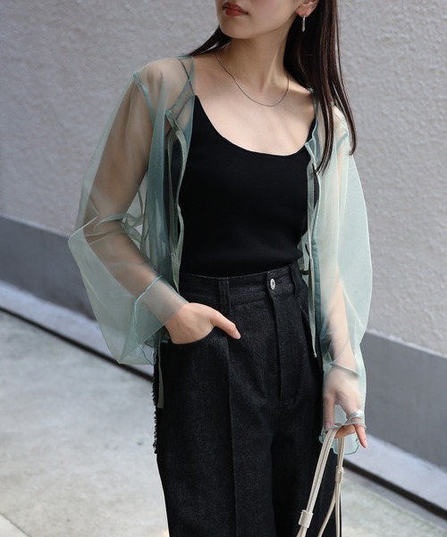 COMMRE（コムル）の「【前後2WAY】リボンチュールカーデ（シャツ/ブラウス・レディース・ミント/オレンジ/チャコールグレー・FREE）」の13枚目の写真