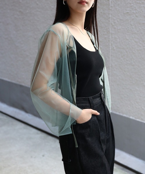 COMMRE（コムル）の「【前後2WAY】リボンチュールカーデ（シャツ/ブラウス・レディース・ミント/オレンジ/チャコールグレー・FREE）」の14枚目の写真