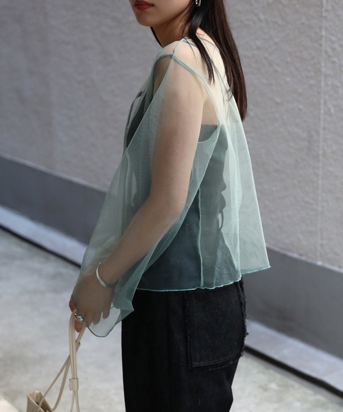 COMMRE（コムル）の「【前後2WAY】リボンチュールカーデ（シャツ/ブラウス・レディース・ミント/オレンジ/チャコールグレー・FREE）」の15枚目の写真