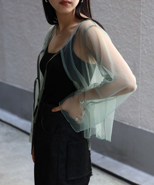 COMMRE（コムル）の「【前後2WAY】リボンチュールカーデ（シャツ/ブラウス・レディース・ミント/オレンジ/チャコールグレー・FREE）」の16枚目の写真