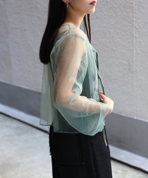 COMMRE（コムル）の「【前後2WAY】リボンチュールカーデ（シャツ/ブラウス・レディース・ミント/オレンジ/チャコールグレー・FREE）」の17枚目の写真