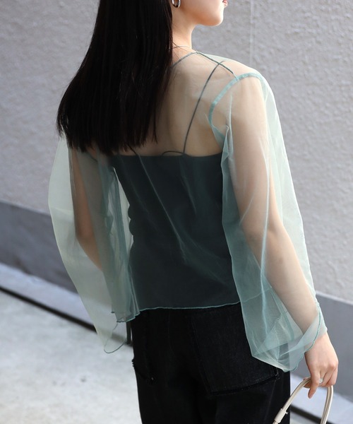 COMMRE（コムル）の「【前後2WAY】リボンチュールカーデ（シャツ/ブラウス・レディース・ミント/オレンジ/チャコールグレー・FREE）」の18枚目の写真