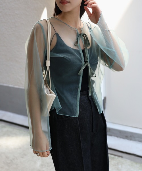 COMMRE（コムル）の「【前後2WAY】リボンチュールカーデ（シャツ/ブラウス・レディース・ミント/オレンジ/チャコールグレー・FREE）」の19枚目の写真