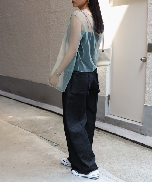 COMMRE（コムル）の「【前後2WAY】リボンチュールカーデ（シャツ/ブラウス・レディース・ミント/オレンジ/チャコールグレー・FREE）」の21枚目の写真