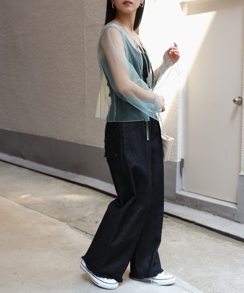 COMMRE（コムル）の「【前後2WAY】リボンチュールカーデ（シャツ/ブラウス・レディース・ミント/オレンジ/チャコールグレー・FREE）」の22枚目の写真