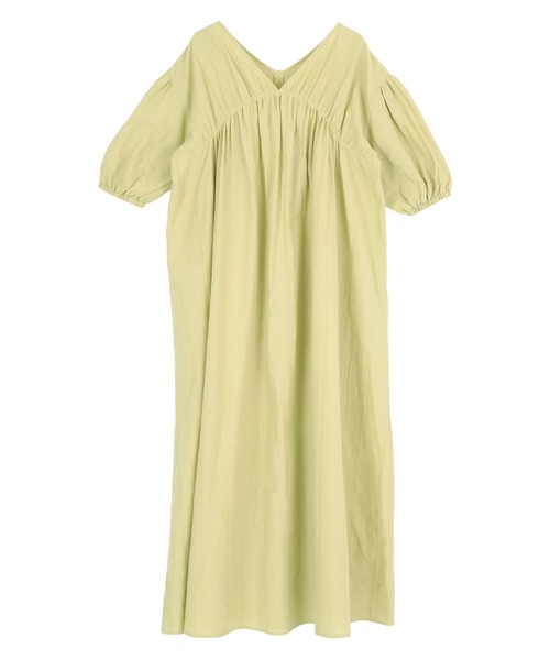 Vネックギャザーワンピース