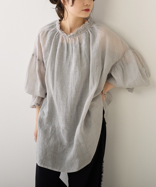 PUAL CE CIN（ピュアルセシン）の「【Du noir】ラミー2WAYリボンブラウス（シャツ/ブラウス・レディース・オフホワイト/ブルー/ブラック/ライトグレー・FREE）」の4枚目の写真