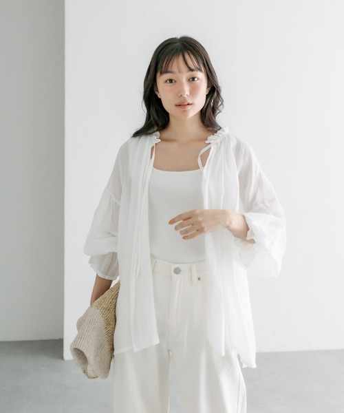 PUAL CE CIN（ピュアルセシン）の「【Du noir】ラミー2WAYリボンブラウス（シャツ/ブラウス・レディース・オフホワイト/ブルー/ブラック/ライトグレー・FREE）」の21枚目の写真