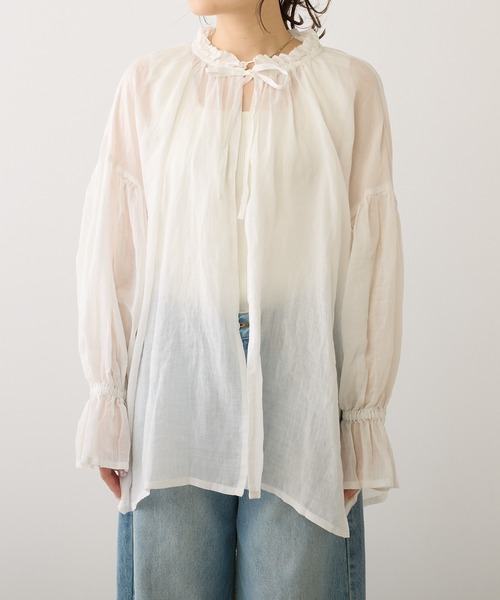 PUAL CE CIN（ピュアルセシン）の「【Du noir】ラミー2WAYリボンブラウス（シャツ/ブラウス・レディース・オフホワイト/ブルー/ブラック/ライトグレー・FREE）」の12枚目の写真