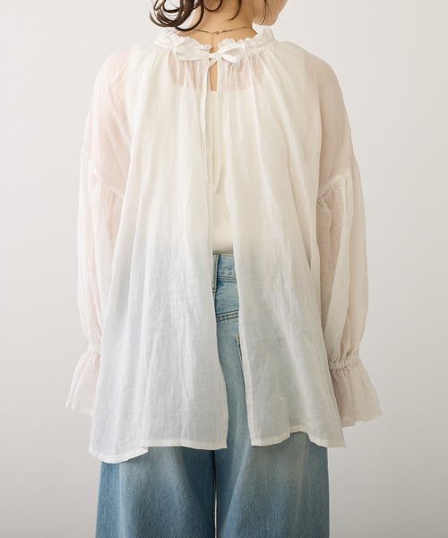 PUAL CE CIN（ピュアルセシン）の「【Du noir】ラミー2WAYリボンブラウス（シャツ/ブラウス・レディース・オフホワイト/ブルー/ブラック/ライトグレー・FREE）」の11枚目の写真