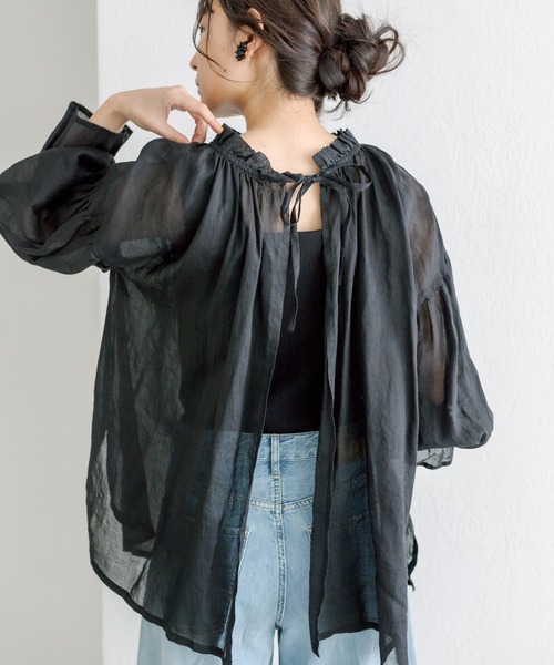 PUAL CE CIN（ピュアルセシン）の「【Du noir】ラミー2WAYリボンブラウス（シャツ/ブラウス・レディース・オフホワイト/ブルー/ブラック/ライトグレー・FREE）」の19枚目の写真