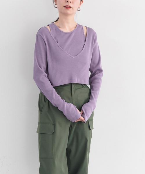 LEPSIM(レプシィム)の「【FOR I SERIES】レイヤード2Pテレコプルオーバー 194161(Tシャツ/カットソー・レディース・ブラック/ライトパープル/グレイッシュベージュ・FREE)」の1枚目の写真