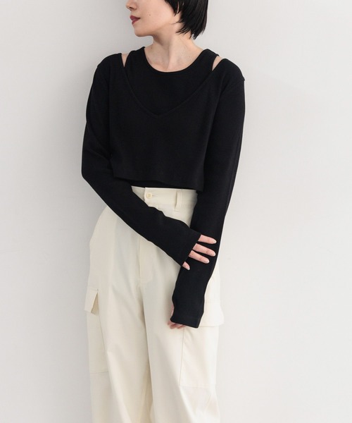 LEPSIM(レプシィム)の「【FOR I SERIES】レイヤード2Pテレコプルオーバー 194161(Tシャツ/カットソー・レディース・ブラック/ライトパープル/グレイッシュベージュ・FREE)」の2枚目の写真