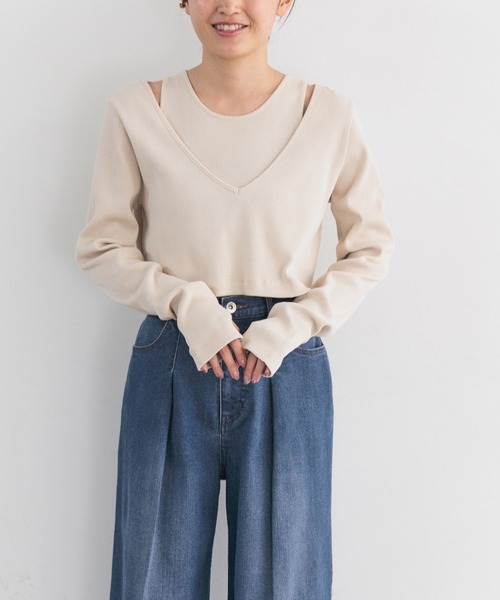 LEPSIM(レプシィム)の「【FOR I SERIES】レイヤード2Pテレコプルオーバー 194161(Tシャツ/カットソー・レディース・ブラック/ライトパープル/グレイッシュベージュ・FREE)」の8枚目の写真