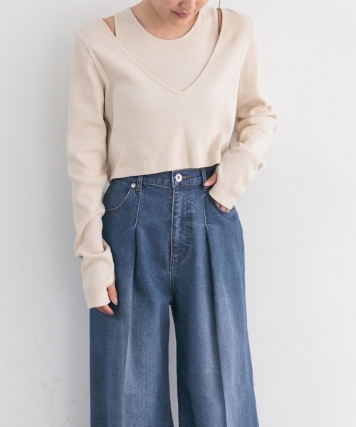 LEPSIM(レプシィム)の「【FOR I SERIES】レイヤード2Pテレコプルオーバー 194161(Tシャツ/カットソー・レディース・ブラック/ライトパープル/グレイッシュベージュ・FREE)」の9枚目の写真