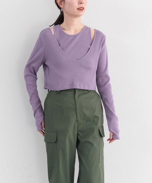 LEPSIM(レプシィム)の「【FOR I SERIES】レイヤード2Pテレコプルオーバー 194161(Tシャツ/カットソー・レディース・ブラック/ライトパープル/グレイッシュベージュ・FREE)」の17枚目の写真