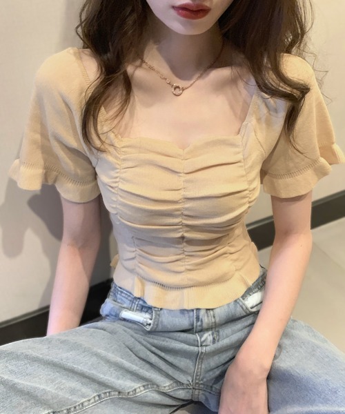 machatt のシャーリングトップス シャーリングトップス（クリーム） | MACHATT ONLINE STORE