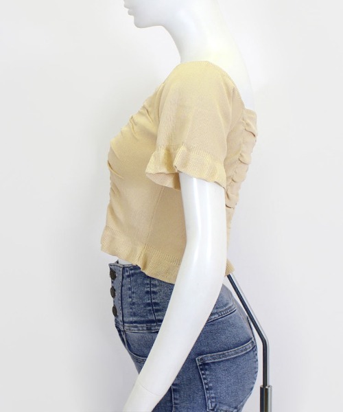 Riff（リフ）の「シャーリングトップス（Tシャツ/カットソー・レディース・ホワイト/ベージュ/マスタード/ピンク/ブラック・M）」の7枚目の写真
