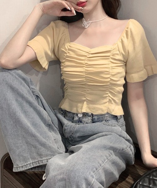 Riff（リフ）の「シャーリングトップス（Tシャツ/カットソー・レディース・ホワイト/ベージュ/マスタード/ピンク/ブラック・M）」の15枚目の写真
