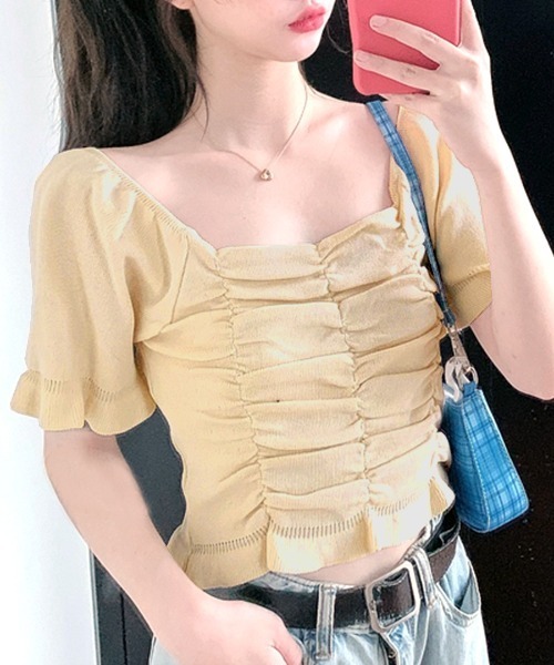 ANDMARY シャーリングトップス 新品未使用】ANDMARY May shirring tops Black アンドマリー