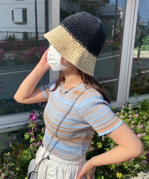 nemne store（ネンネストア）の「《Delfy》バイカラーペーパーハット（ハット・レディース・グレー/ブラック/ベージュ・フリー）」の5枚目の写真