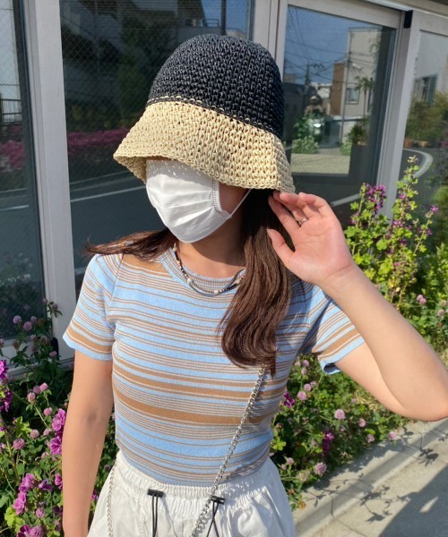 nemne store（ネンネストア）の「《Delfy》バイカラーペーパーハット（ハット・レディース・グレー/ブラック/ベージュ・フリー）」の6枚目の写真