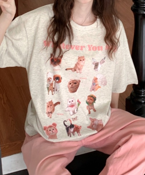 Vipoa(ヴィポア)の「Cat collage design oversize tee(Tシャツ/カットソー・レディース・オートミール・FREE)」の5枚目の写真