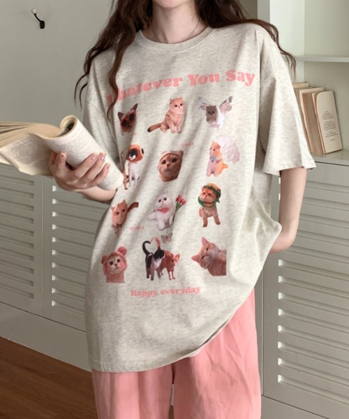 Vipoa(ヴィポア)の「Cat collage design oversize tee(Tシャツ/カットソー・レディース・オートミール・FREE)」の8枚目の写真