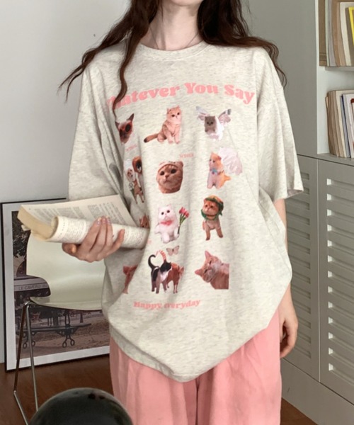 Vipoa(ヴィポア)の「Cat collage design oversize tee(Tシャツ/カットソー・レディース・オートミール・FREE)」の4枚目の写真
