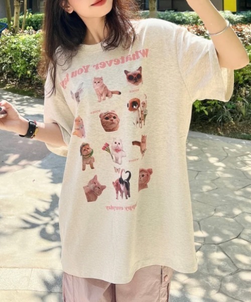 Vipoa(ヴィポア)の「Cat collage design oversize tee(Tシャツ/カットソー・レディース・オートミール・FREE)」の9枚目の写真