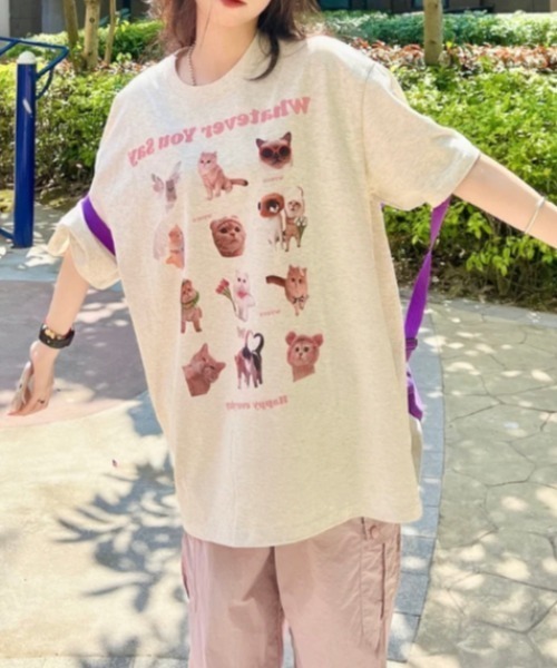 Vipoa(ヴィポア)の「Cat collage design oversize tee(Tシャツ/カットソー・レディース・オートミール・FREE)」の6枚目の写真