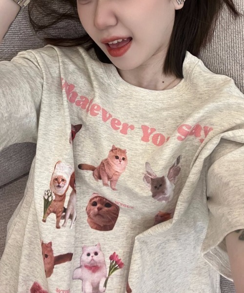 Vipoa(ヴィポア)の「Cat collage design oversize tee(Tシャツ/カットソー・レディース・オートミール・FREE)」の10枚目の写真