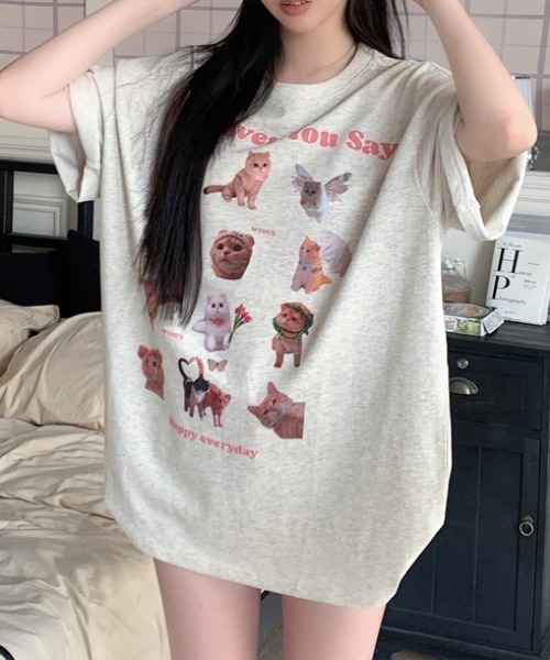 Vipoa(ヴィポア)の「Cat collage design oversize tee(Tシャツ/カットソー・レディース・オートミール・FREE)」の12枚目の写真