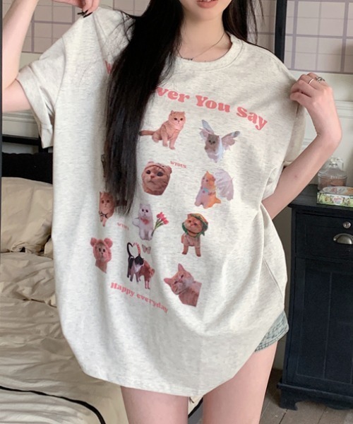 Vipoa(ヴィポア)の「Cat collage design oversize tee(Tシャツ/カットソー・レディース・オートミール・FREE)」の13枚目の写真