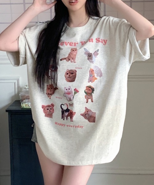 Vipoa(ヴィポア)の「Cat collage design oversize tee(Tシャツ/カットソー・レディース・オートミール・FREE)」の14枚目の写真