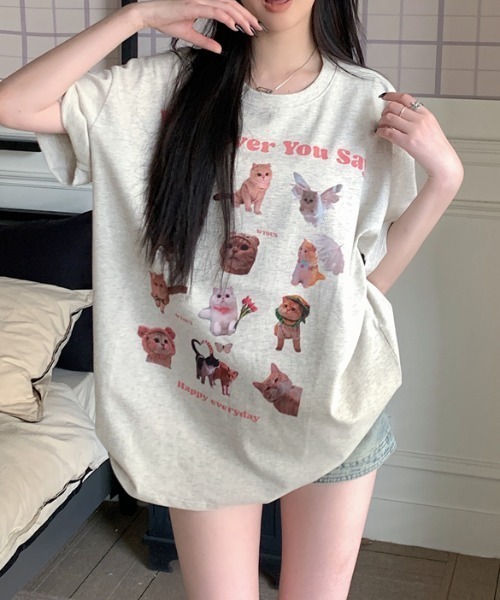 Vipoa(ヴィポア)の「Cat collage design oversize tee(Tシャツ/カットソー・レディース・オートミール・FREE)」の15枚目の写真