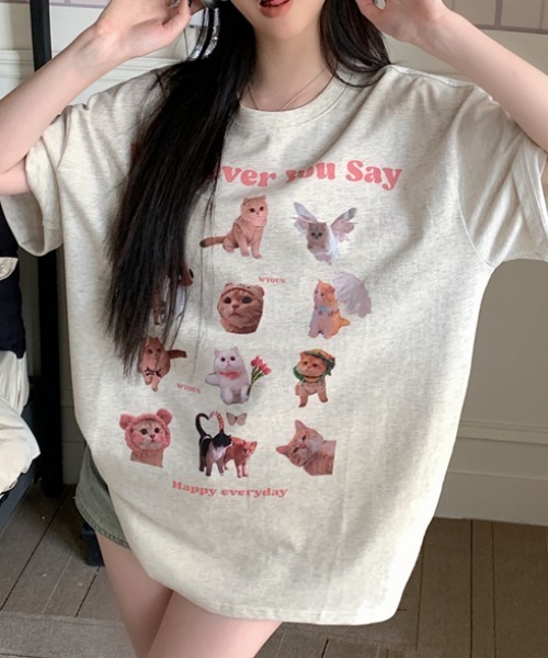 Vipoa(ヴィポア)の「Cat collage design oversize tee(Tシャツ/カットソー・レディース・オートミール・FREE)」の17枚目の写真